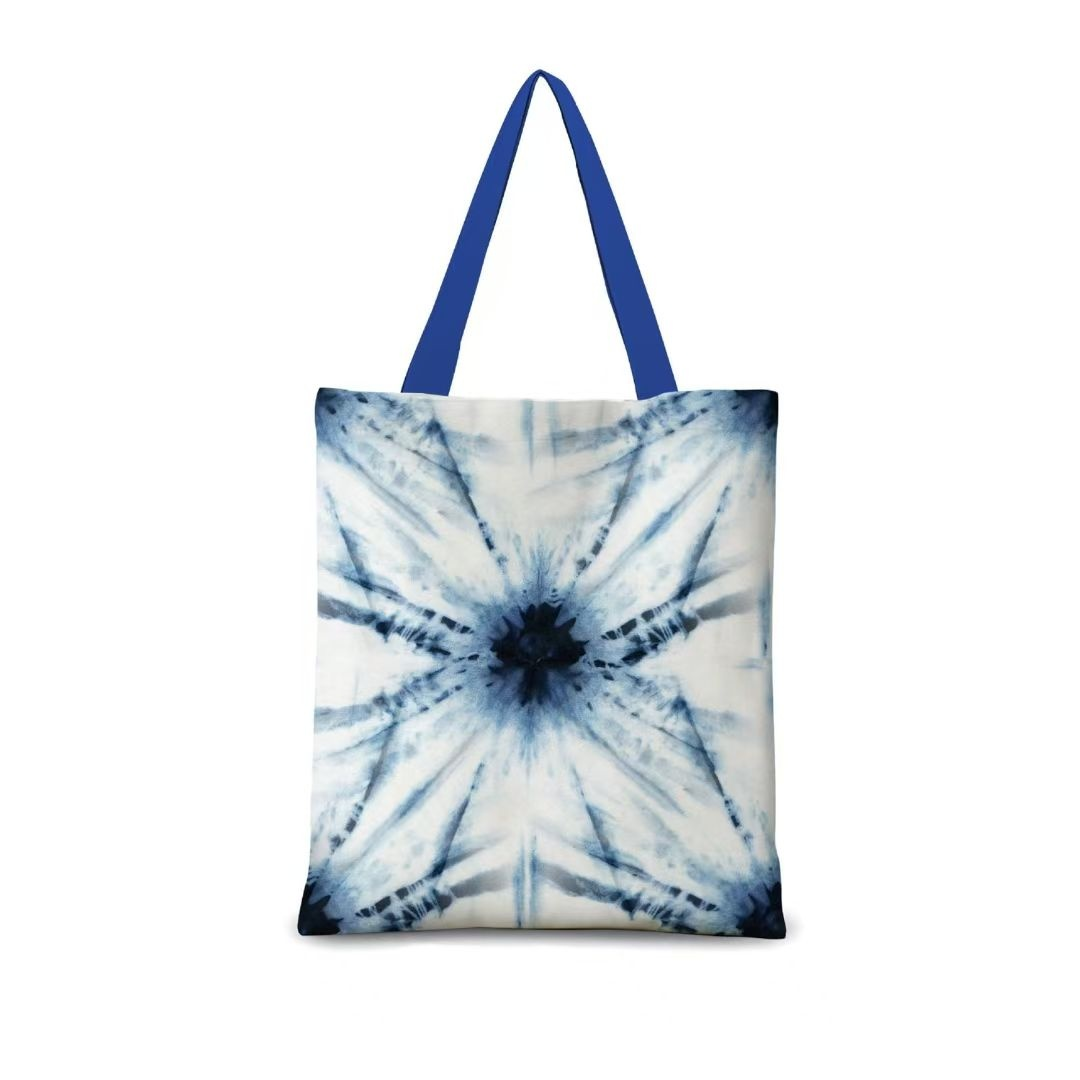 Medium Indigo Radial Tie-Dye Canvas Tote Bag, Eco Friendly Reusable Shoulder Bag for Beach, School & Urban Daily Use