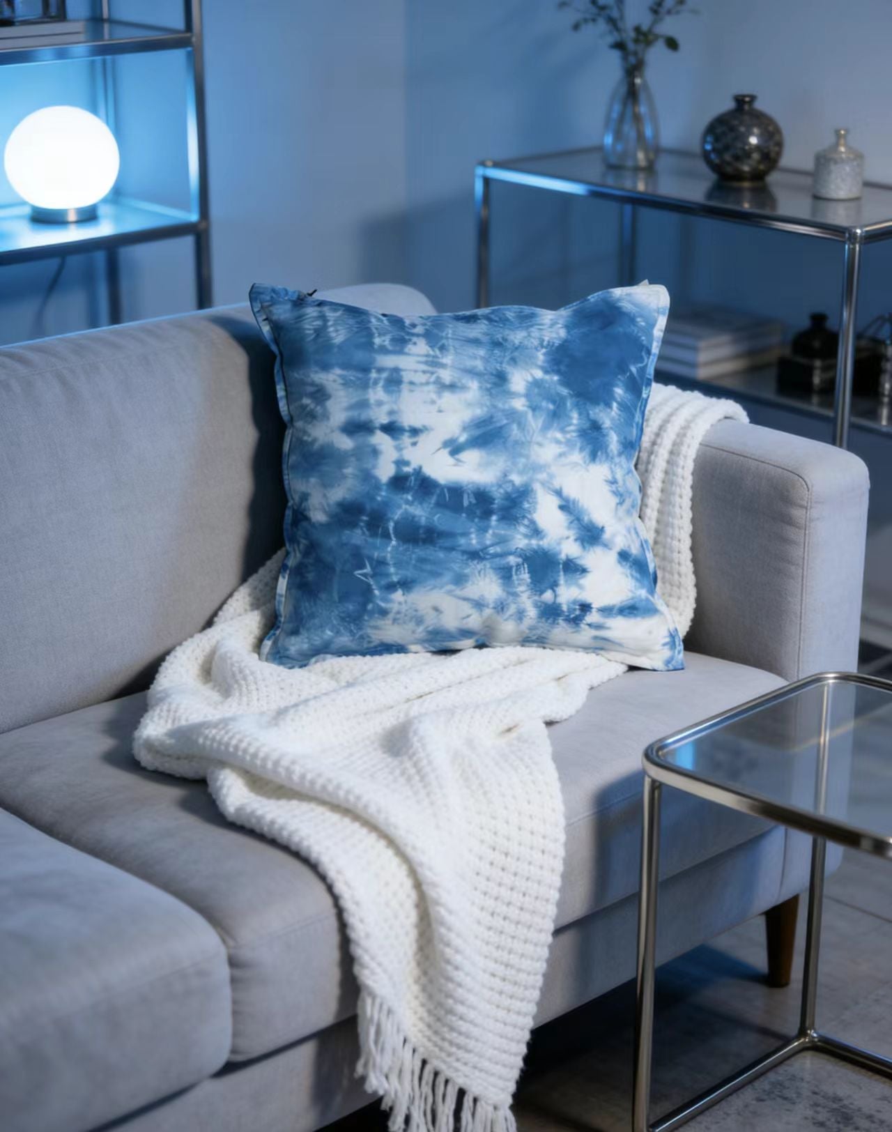 Indigo-Dyed Cotton Pillow Cover – Handmade Tie-Dye Throw Cushion | Boho Home Decor