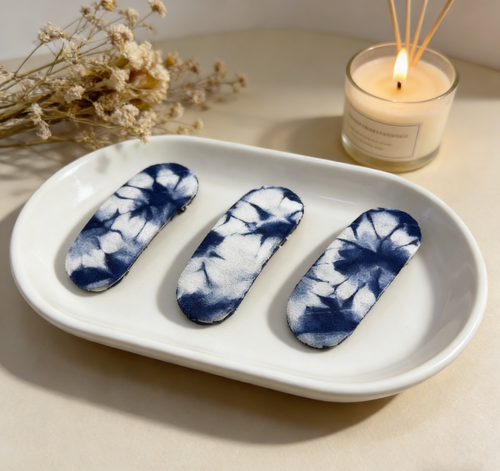Hand-Dyed Indigo Oval Hair Clips | Cotton Snap Barrettes
