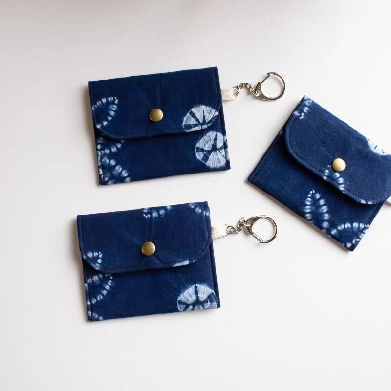 Indigo Tie-Dye Card Holder — Hand-Dyed Mini Pouch | Bag Charm & Coin Purse