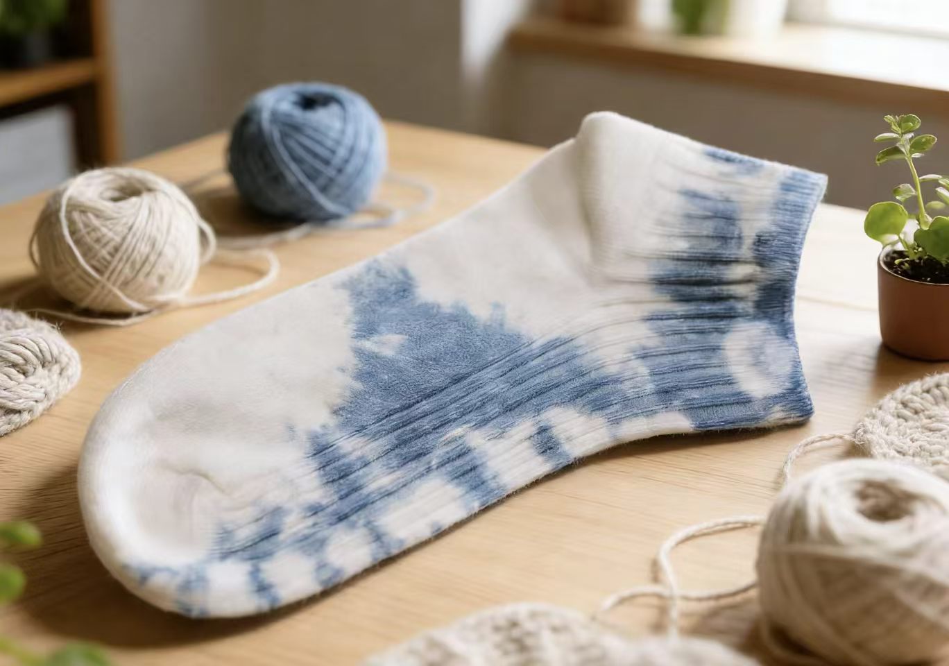 Handmade Botanical Indigo-Dyed 100% Cotton Children's Short Socks Natural, Breathable, Skin-Friendly Style