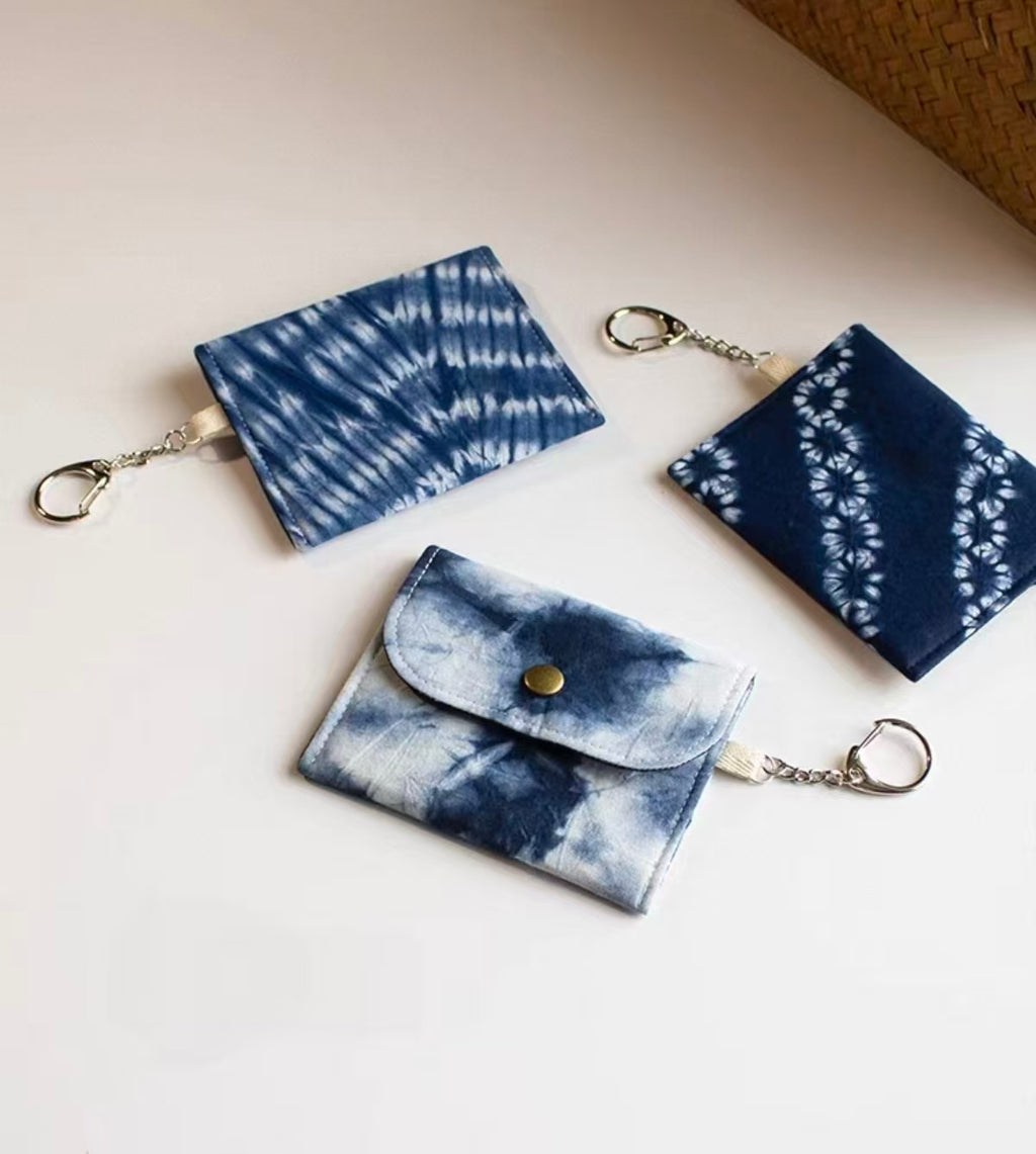 Indigo Tie-Dye Card Holder — Hand-Dyed Mini Pouch | Bag Charm & Coin Purse
