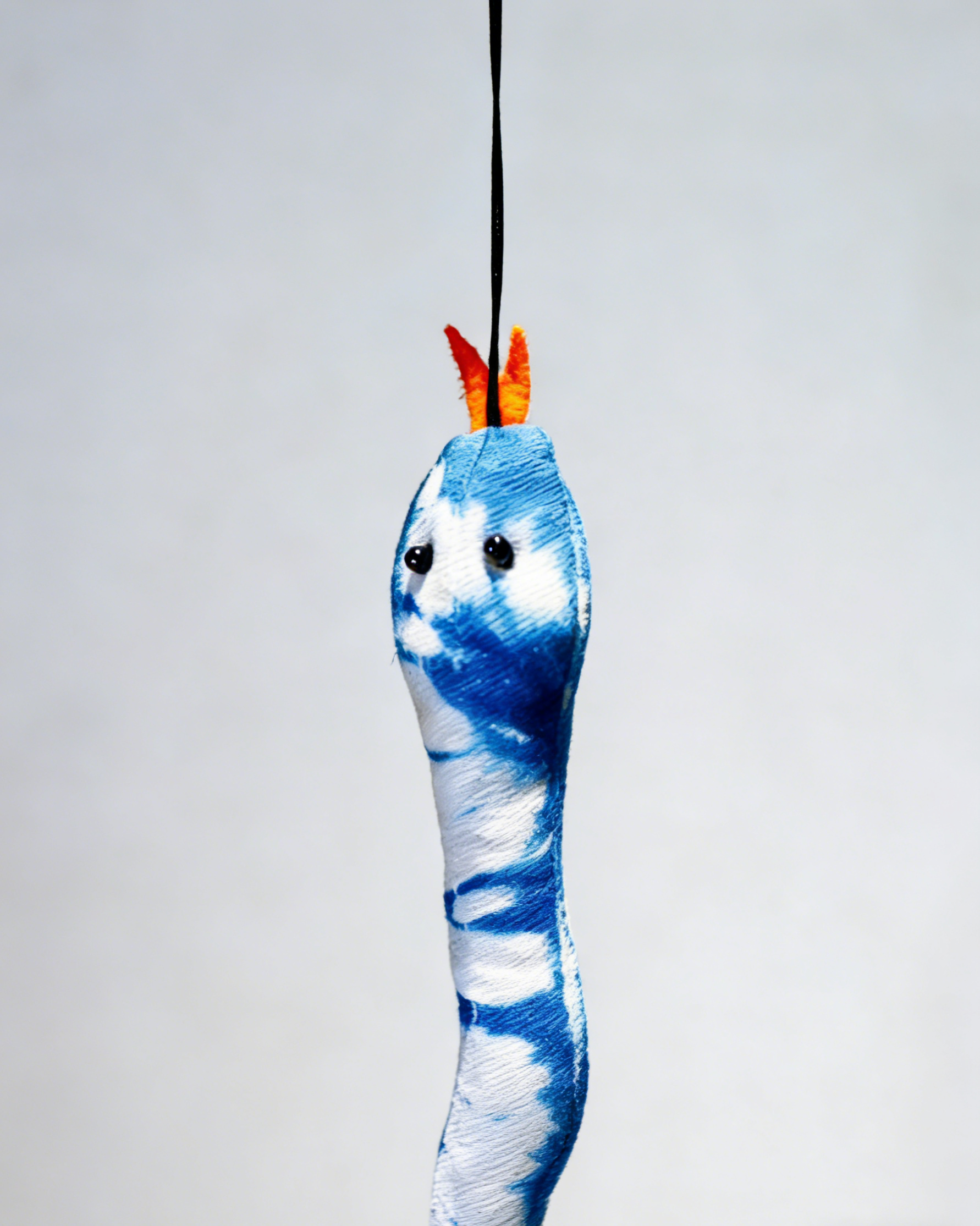 Hand-Dyed Indigo Snake Charm | Hanging Ornament with Red Accents