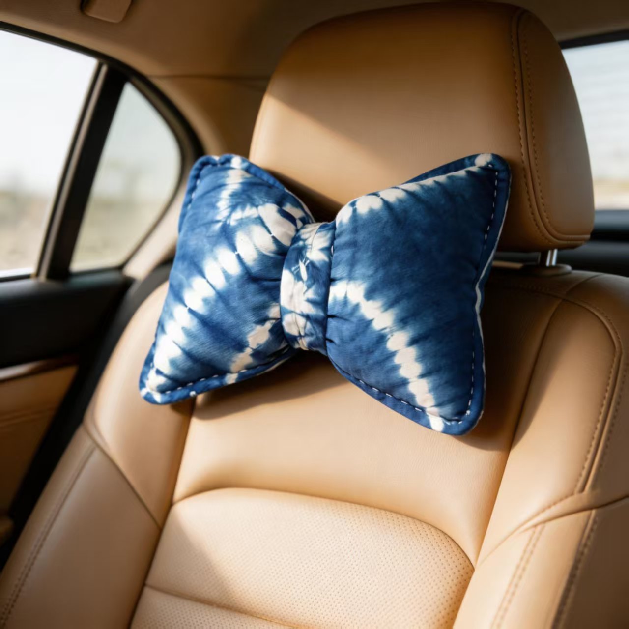 Indigo Tie-Dye Car Neck Pillow – Handmade Shibori Cotton Head Support