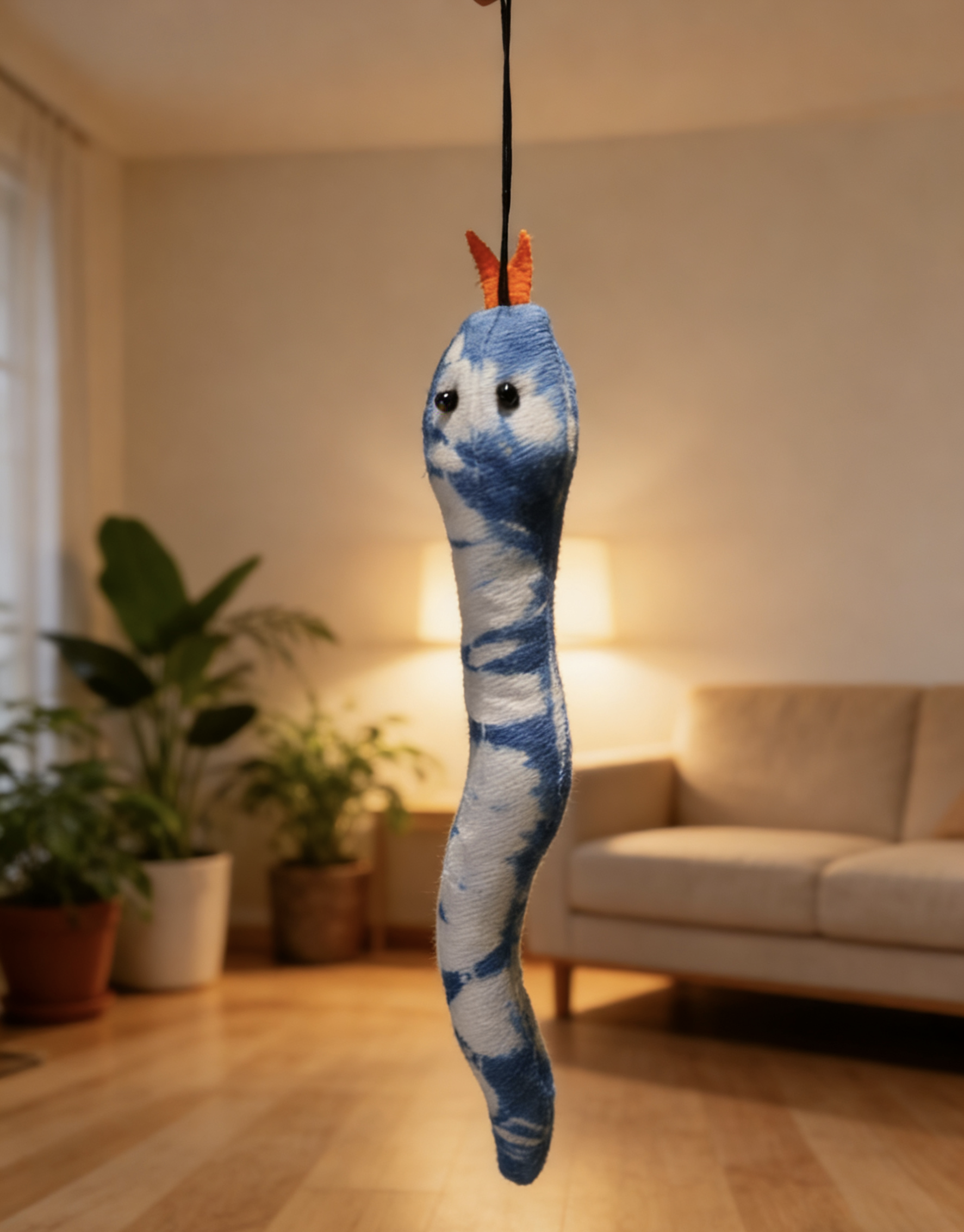 Hand-Dyed Indigo Snake Charm | Hanging Ornament with Red Accents