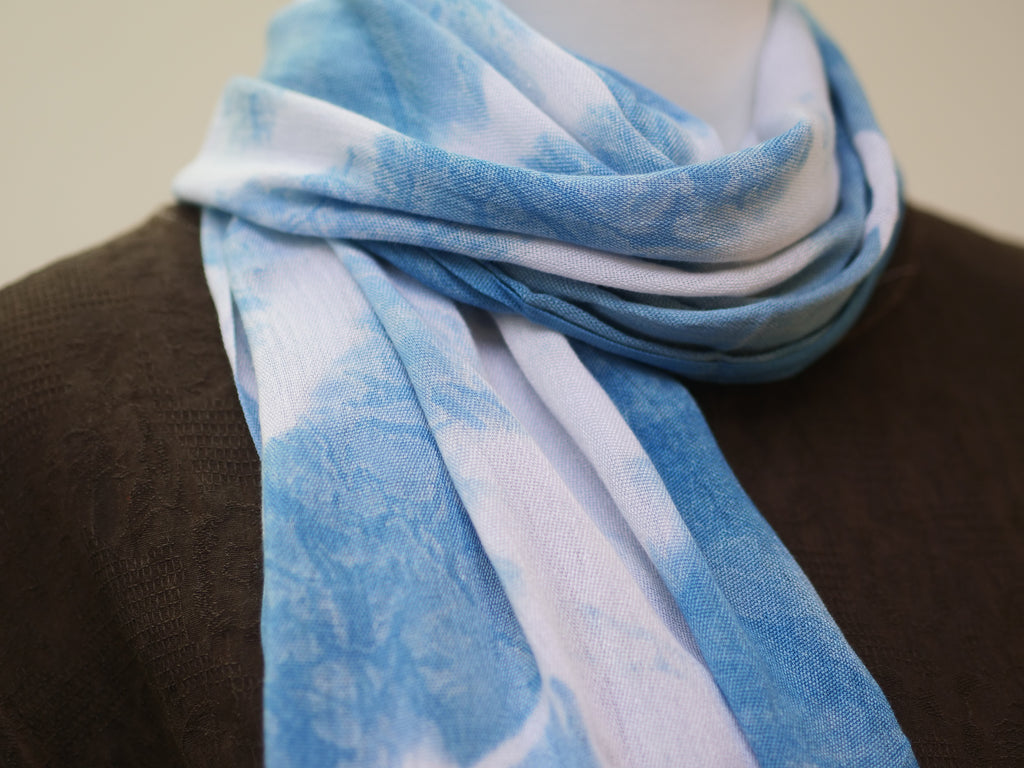 Indigo Tie-Dye Tassel Scarf — Hand-Dyed Lightweight Shawl