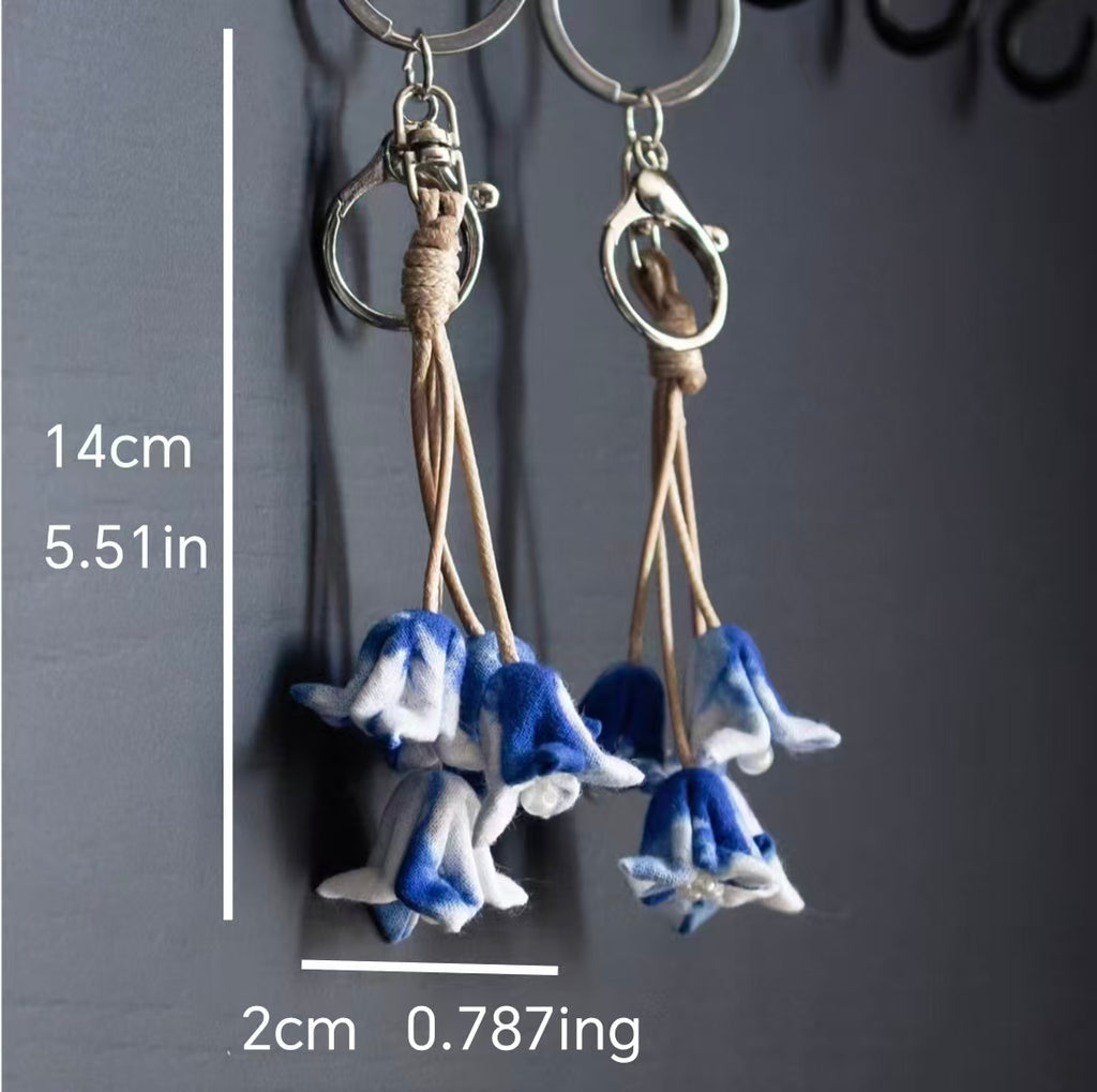 Hand-Dyed Indigo Flower String Charm | Keychain, Bag & Car Ornament