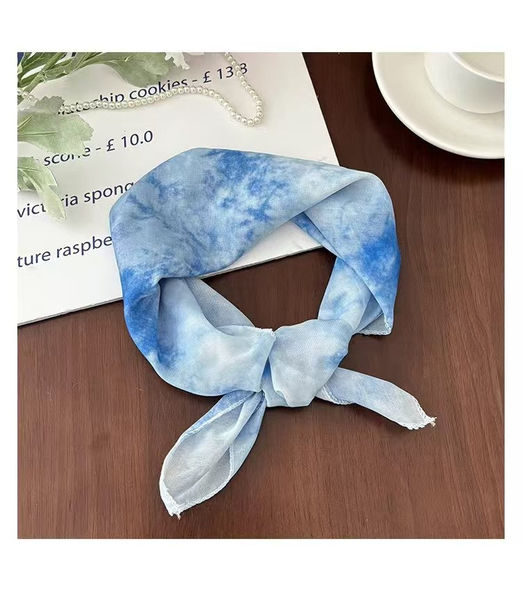 French Vintage Hand-Tied Tie-Dye Triangle Headscarf Sweet & Cute Travel Headband for Women Trendy Rustic Style Headband