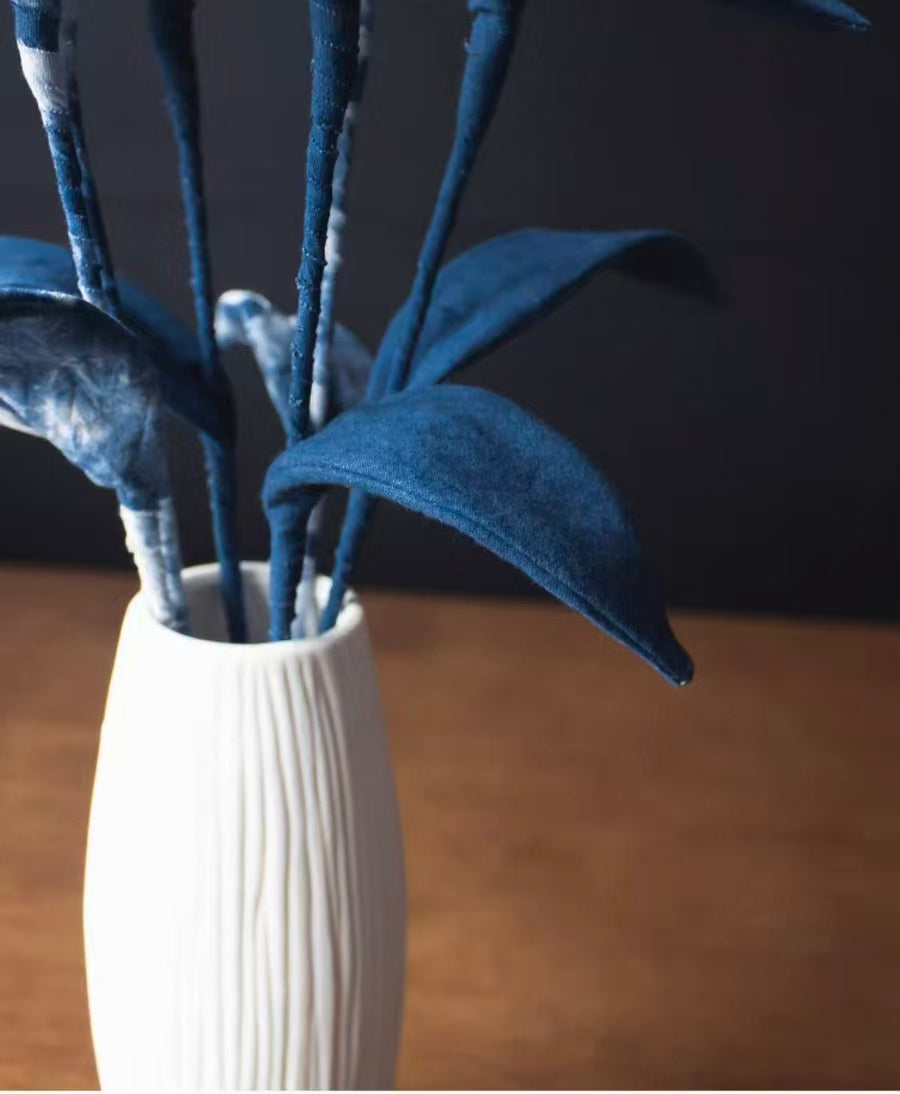 Indigo Batik Calla Lily — Hand-Dyed Fabric Flower | Artisan Home Decor