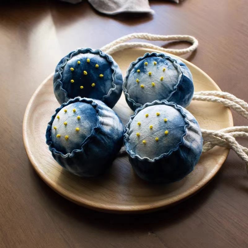 Indigo Tie-Dye Lotus Sachet — Lavender Scented | Hand-Dyed Hanging Ornament