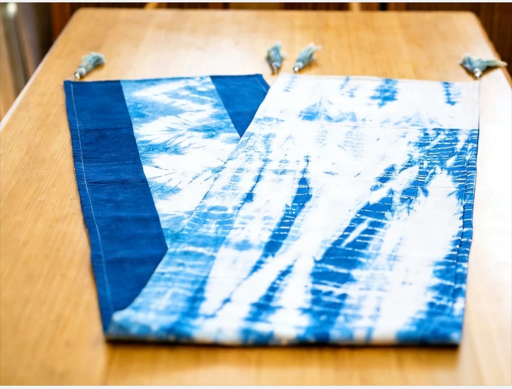 Hand-Dyed Indigo Table Runner | Tassel Table Scarf Cotton Textile
