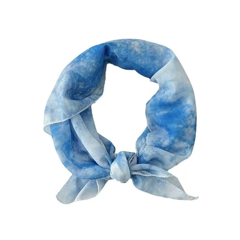 French Vintage Hand-Tied Tie-Dye Triangle Headscarf Sweet & Cute Travel Headband for Women Trendy Rustic Style Headband