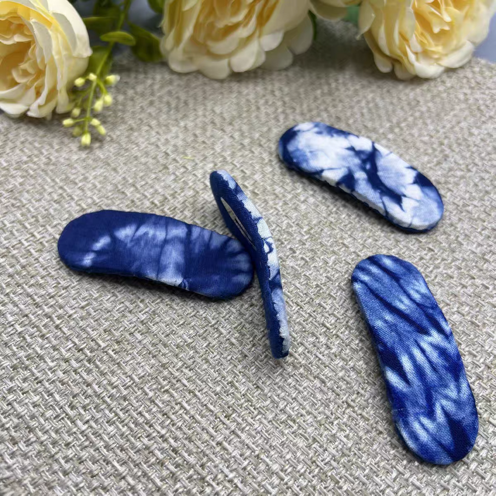 Hand-Dyed Indigo Oval Hair Clips | Cotton Snap Barrettes