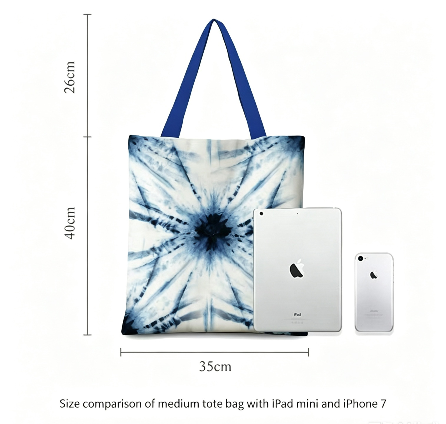Medium Indigo Radial Tie-Dye Canvas Tote Bag, Eco Friendly Reusable Shoulder Bag for Beach, School & Urban Daily Use
