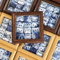 Natural Indigo Shibori Hand Tie Dye 3D Plush Kitten Framed Wall Art, Cute Cat Soft Sculpture Decor Frame for Bedroom, Cafe & Handmade Gift