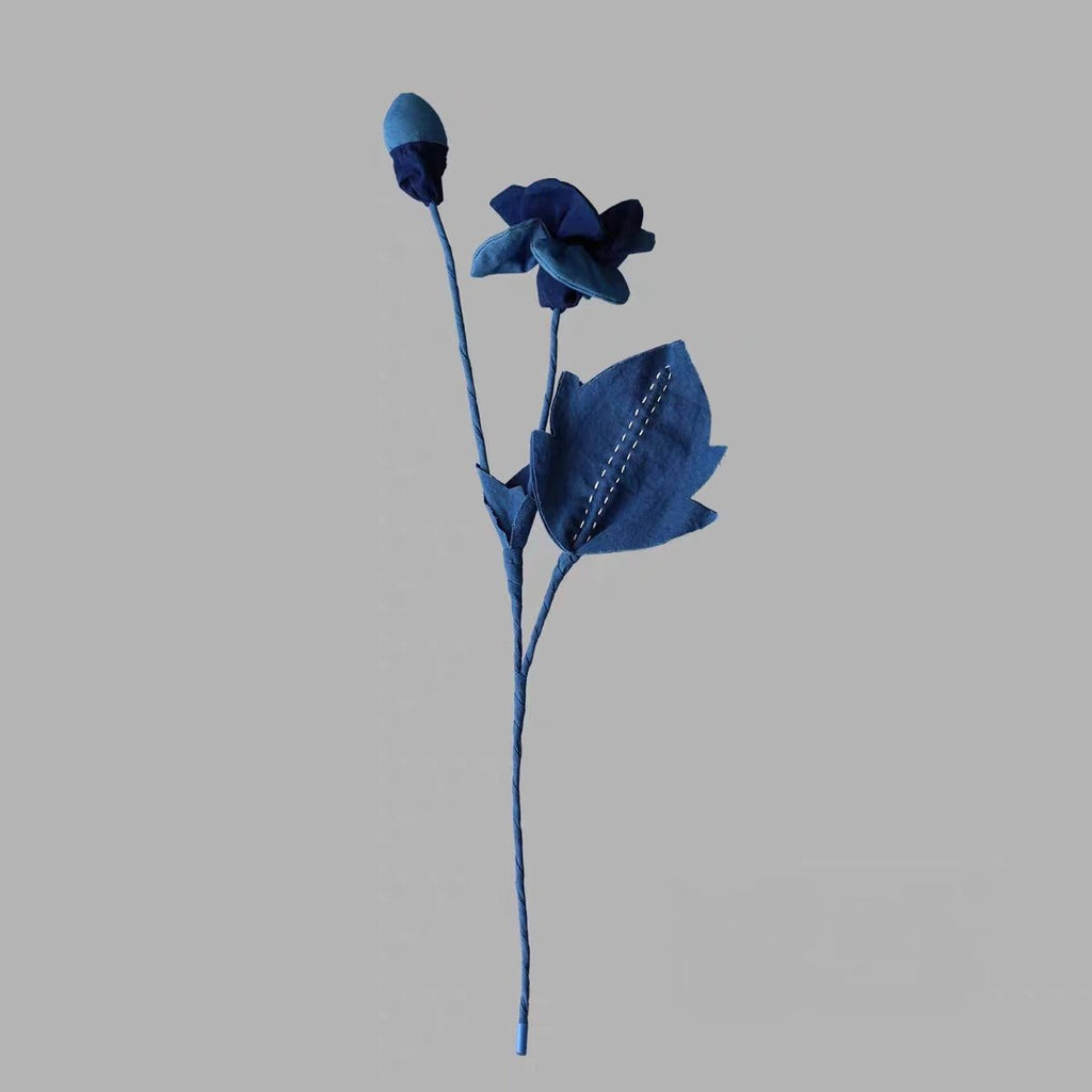 Hand-Dyed Indigo Fabric Flowers | 3D Cotton Floral Home Decor