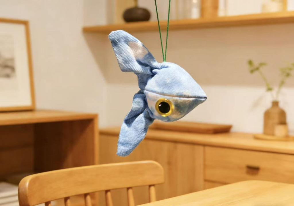 Indigo Fish Bag Charm – Handmade Shibori Cotton Car Hanger & Home Decor