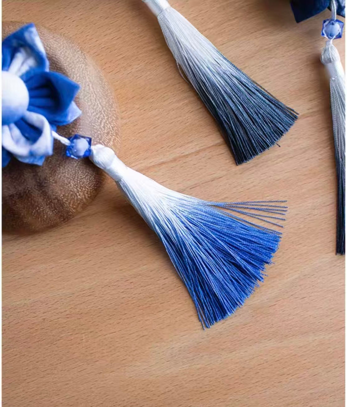 Indigo Fabric Flower Charm – Handmade Tie-Dye Ornament | Artisan Boho Gift