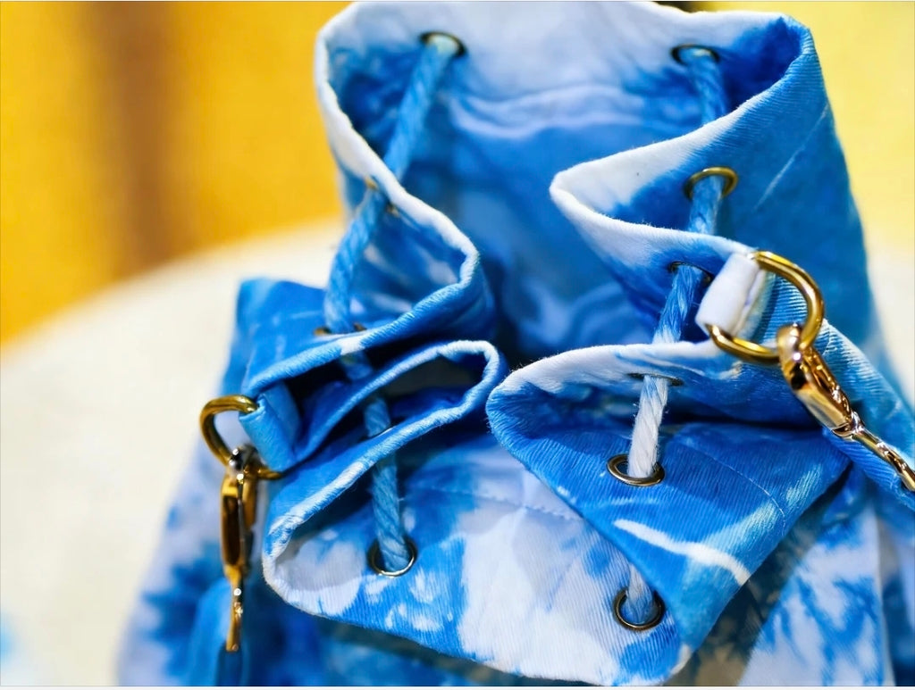 Hand-Dyed Indigo Drawstring Backpack | Shibori Cotton Boho Travel Bag