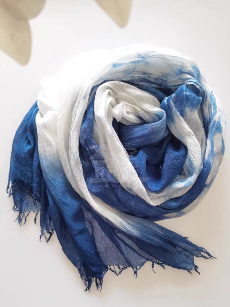 Pure Plant-Dyed Tie-Dye Scarf and Shawl Two-in-One Women's Cotton Long Style Indigo-Dyed Neckwarmer for Spring/Summer: Light Luxury, Sophisticated Artistic Casual