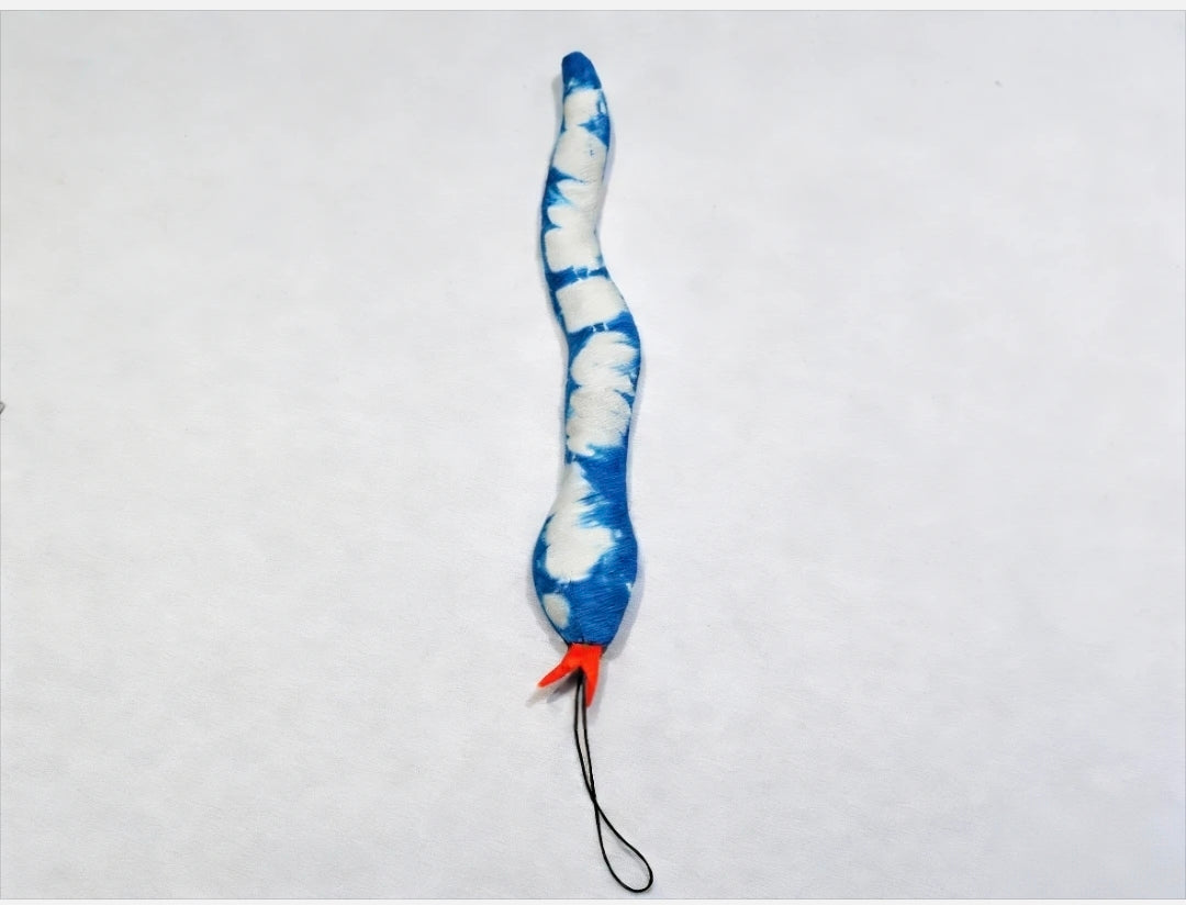 Hand-Dyed Indigo Snake Charm | Hanging Ornament with Red Accents