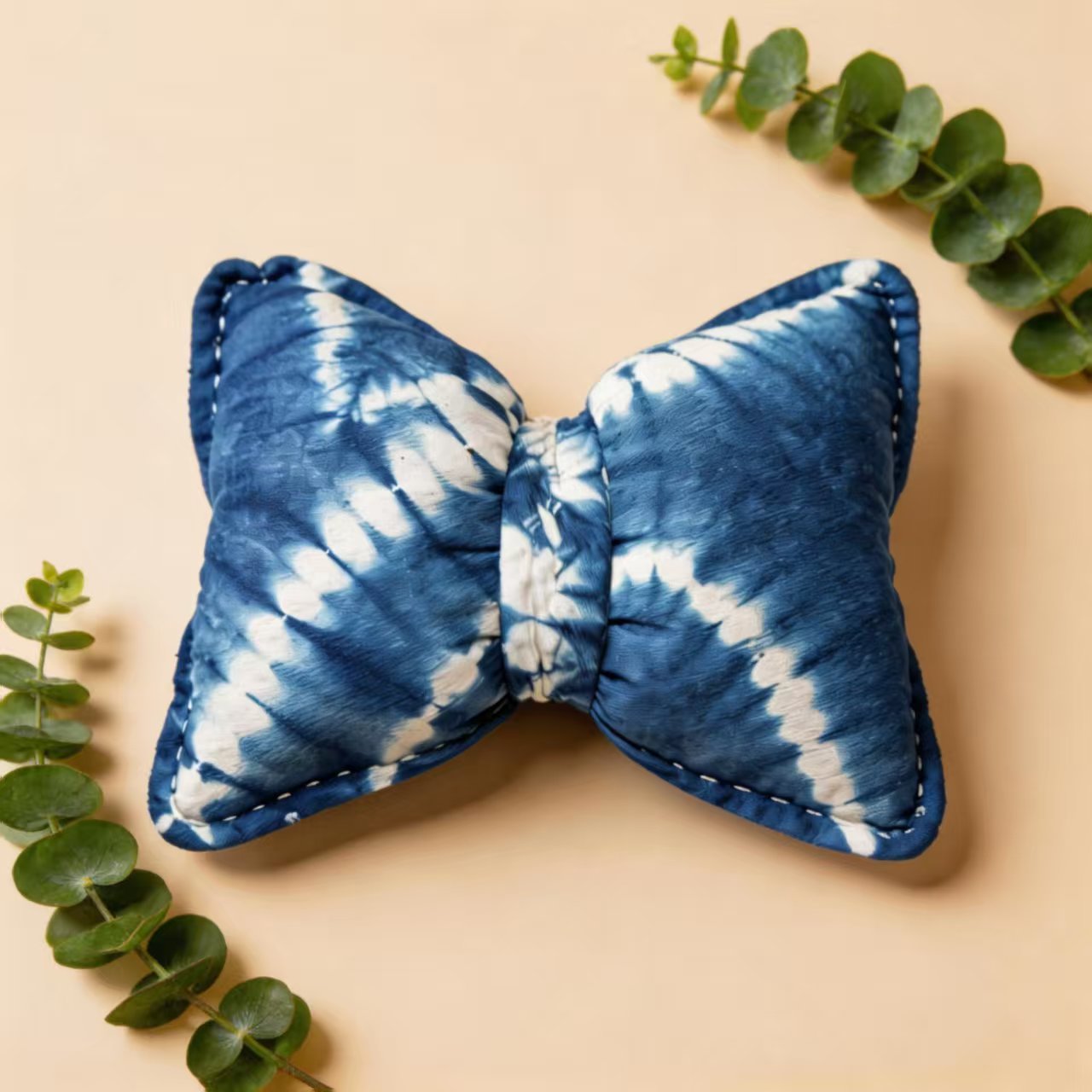 Indigo Tie-Dye Car Neck Pillow – Handmade Shibori Cotton Head Support