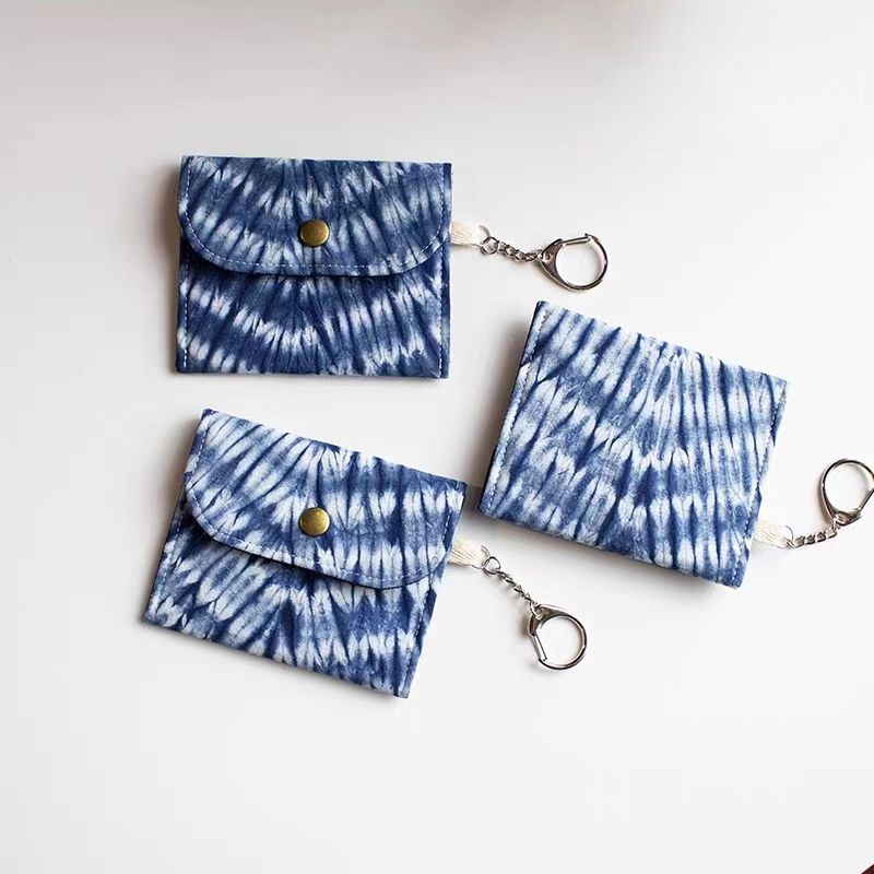 Indigo Tie-Dye Card Holder — Hand-Dyed Mini Pouch | Bag Charm & Coin Purse