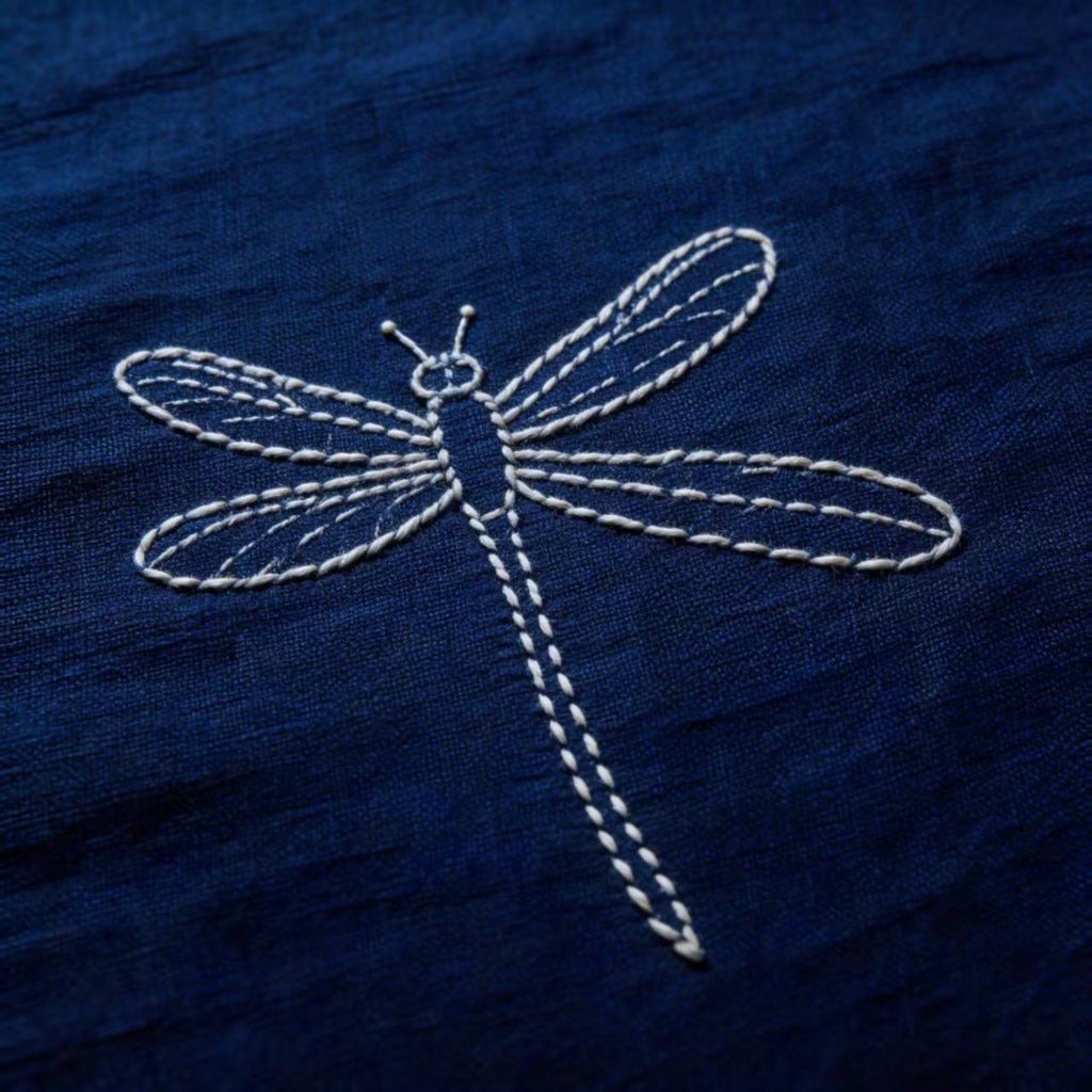 Handcrafted Shibori Indigo Table Runner | Embroidered Dragonfly & Tassel | Cotton Boho Decor