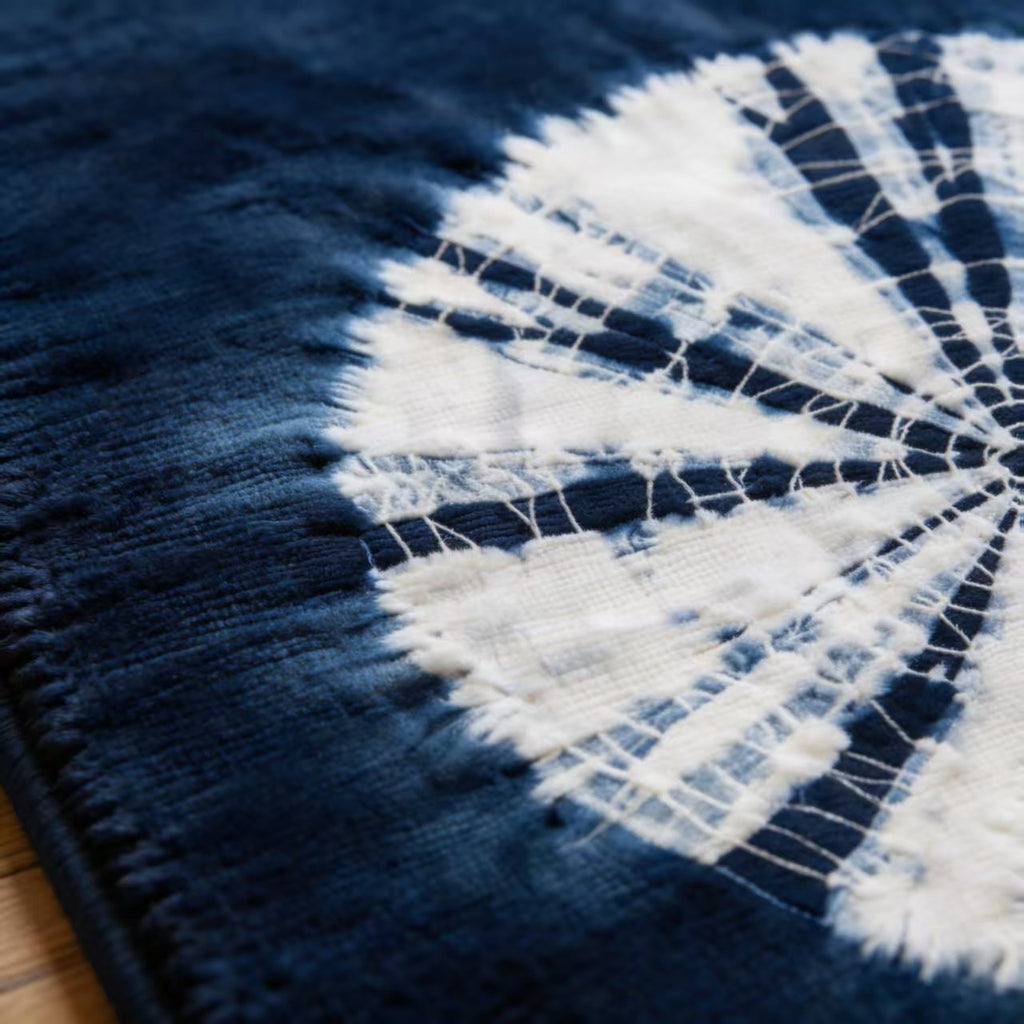 Indigo Tie-Dye Area Rug – Handmade Shibori Cotton Boho Floor Rug
