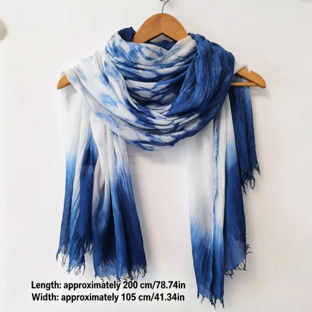 Hand-Dyed Indigo Scarf & Shawl | Oversized Cotton-Linen Wrap for Women