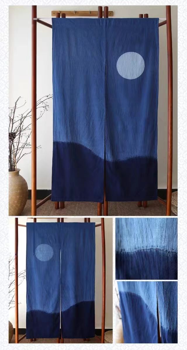 Indigo Hand-Dyed Door Curtain | Plum Blossom & Rabbit
