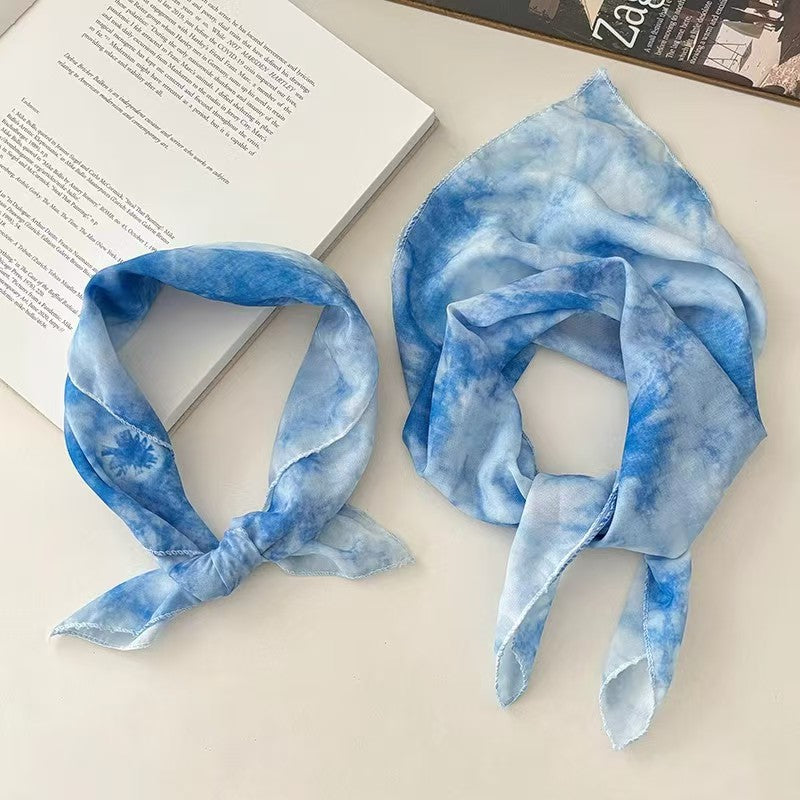 French Vintage Hand-Tied Tie-Dye Triangle Headscarf Sweet & Cute Travel Headband for Women Trendy Rustic Style Headband