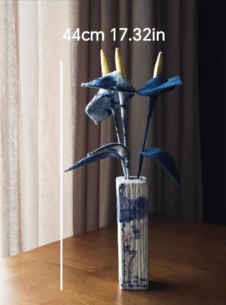 Indigo Batik Calla Lily — Hand-Dyed Fabric Flower | Artisan Home Decor