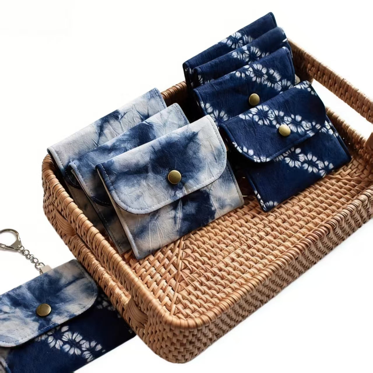 Indigo Tie-Dye Card Holder — Hand-Dyed Mini Pouch | Bag Charm & Coin Purse