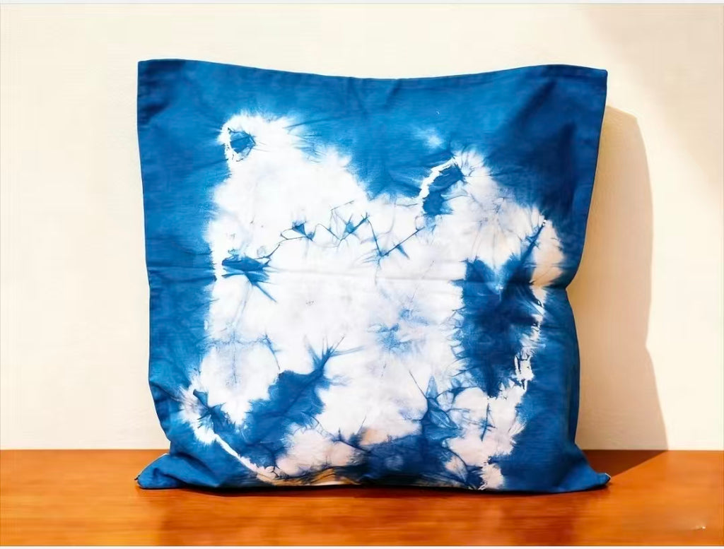 Indigo Tie-Dye Pillow Cover — Hand-Dyed Cotton Cushion Case