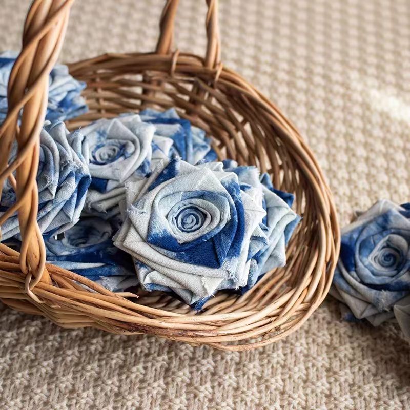Indigo-Dyed Rose Brooch – Handmade Fabric Flower Pin | Artisan Boho Gift