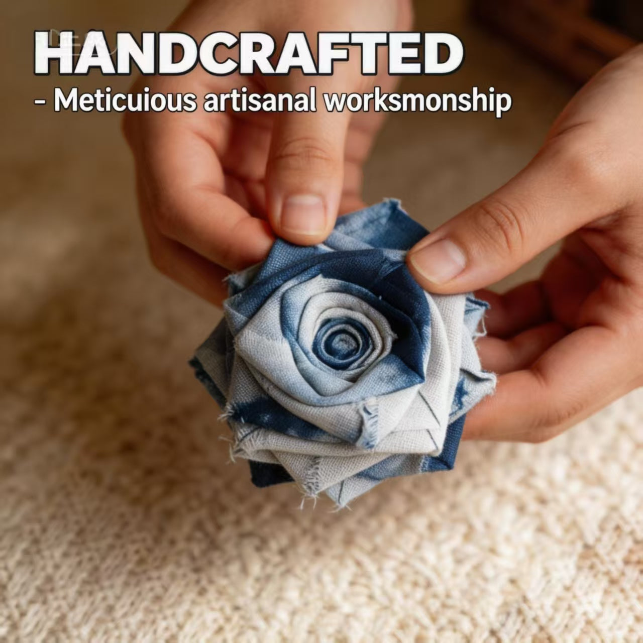 Indigo-Dyed Rose Brooch – Handmade Fabric Flower Pin | Artisan Boho Gift