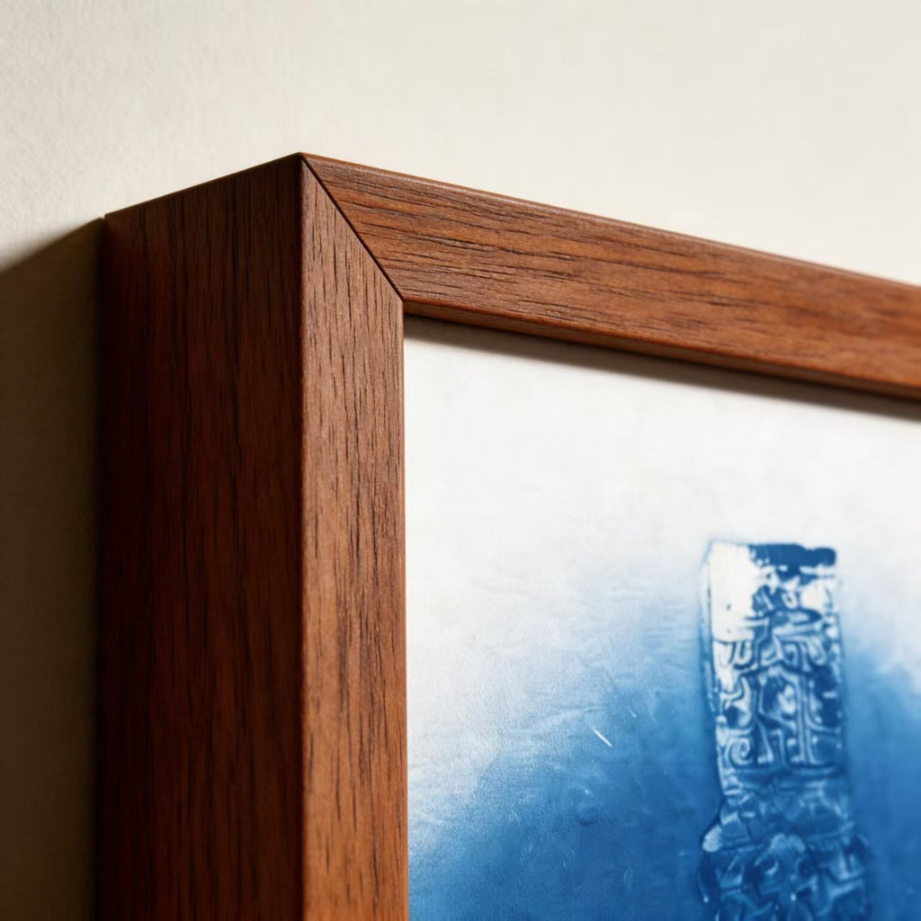 Handcrafted Shibori Indigo Wall Art | Bronze Bell Print | Framed Cotton Textile
