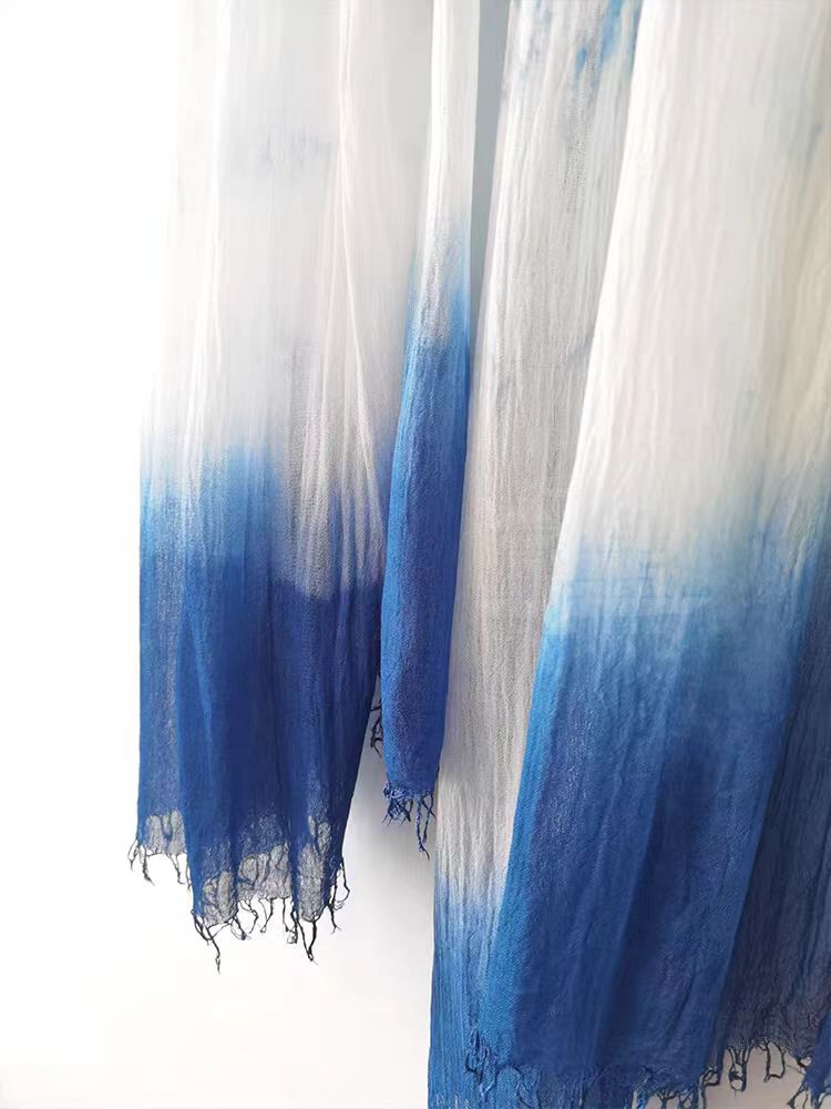 Pure Plant-Dyed Tie-Dye Scarf and Shawl Two-in-One Women's Cotton Long Style Indigo-Dyed Neckwarmer for Spring/Summer: Light Luxury, Sophisticated Artistic Casual