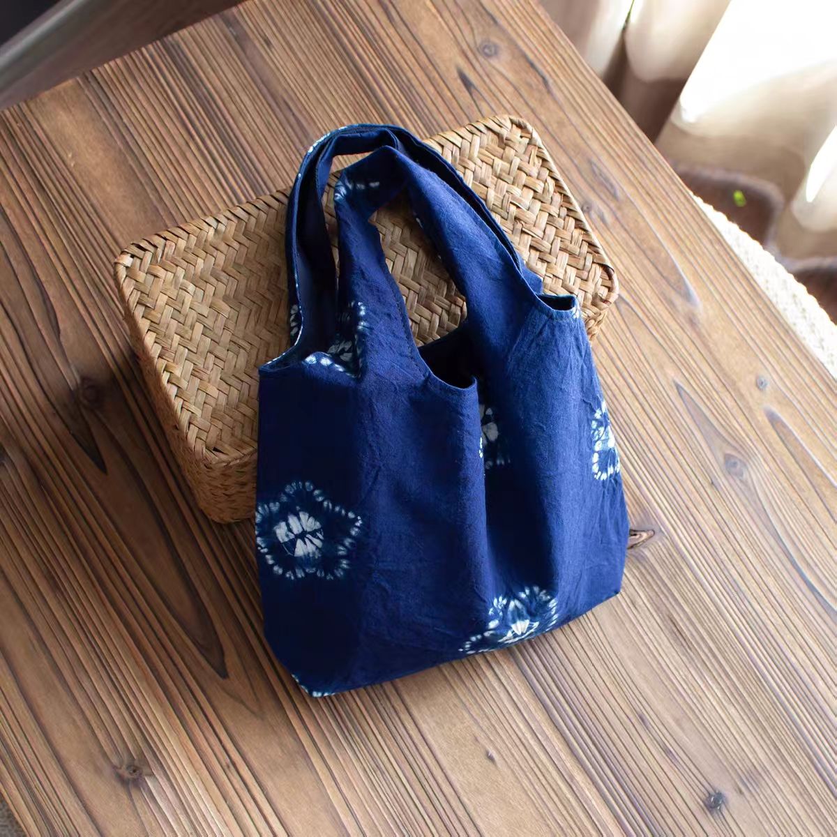 Handbag | Tie-Dye Handcrafted Tote Bag Plant-Dyed Portable Pouch Key & Coin Storage Bag Compact Carryall