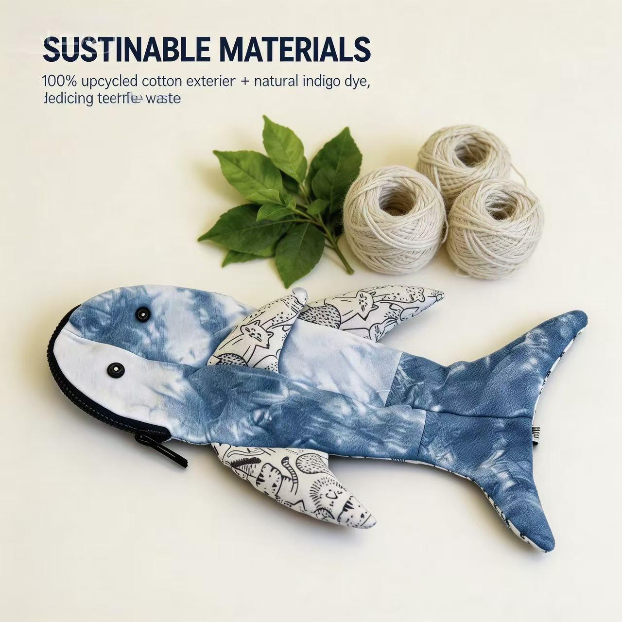 Indigo-Dyed Whale Pencil Case – Handmade Cotton Pouch for School & Office
