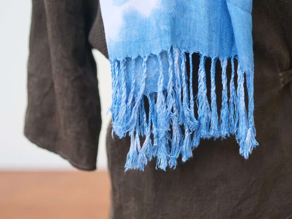 Indigo Tie-Dye Tassel Scarf — Hand-Dyed Lightweight Shawl