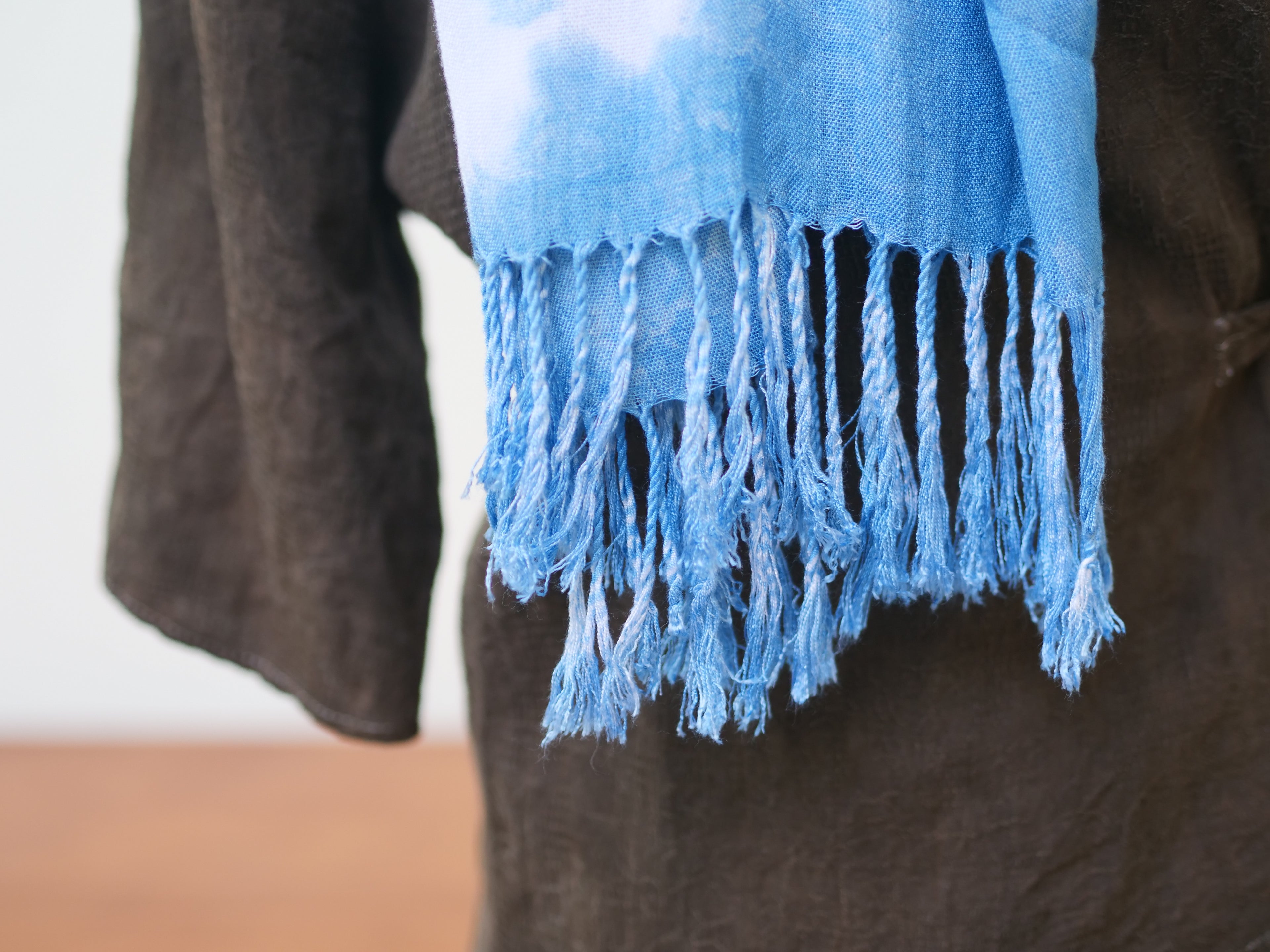 Indigo Tie-Dye Tassel Scarf — Hand-Dyed Lightweight Shawl