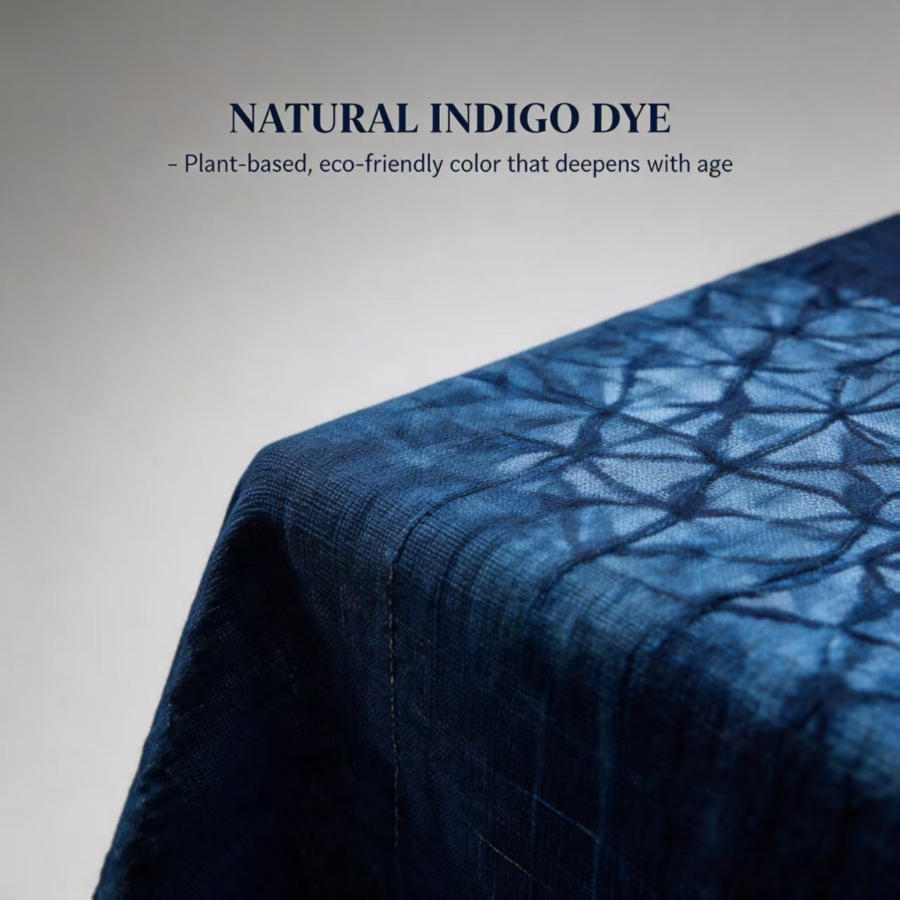Indigo-Dyed Table Runner – Handmade Shibori Wave & Floral Boho Home Decor