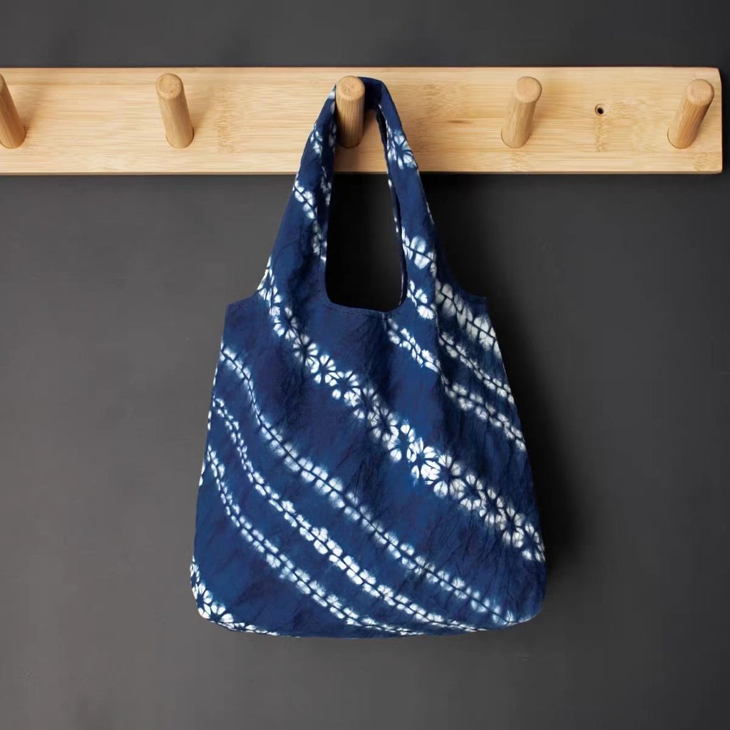 Indigo-Dyed Mini Tote Bag – Handmade Cotton-Linen Pouch | Boho Key & Coin Bag