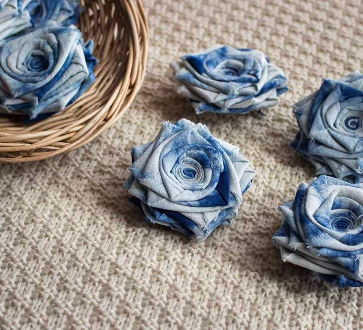 Indigo-Dyed Rose Brooch – Handmade Fabric Flower Pin | Artisan Boho Gift
