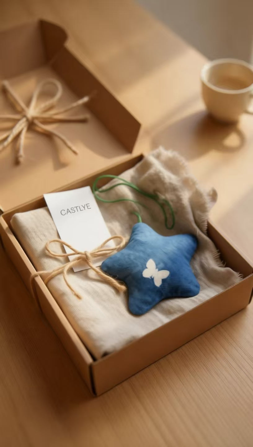 Indigo-Dyed Star Ornament – Handmade Cotton Butterfly Pattern Hanging Charm | Artisan Gift