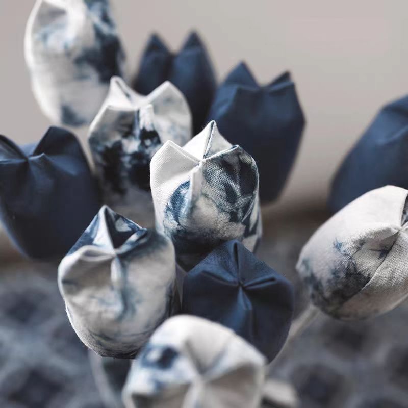 Hand-Dyed Indigo Tulip | 3D Cotton Fabric Flower Home Decor