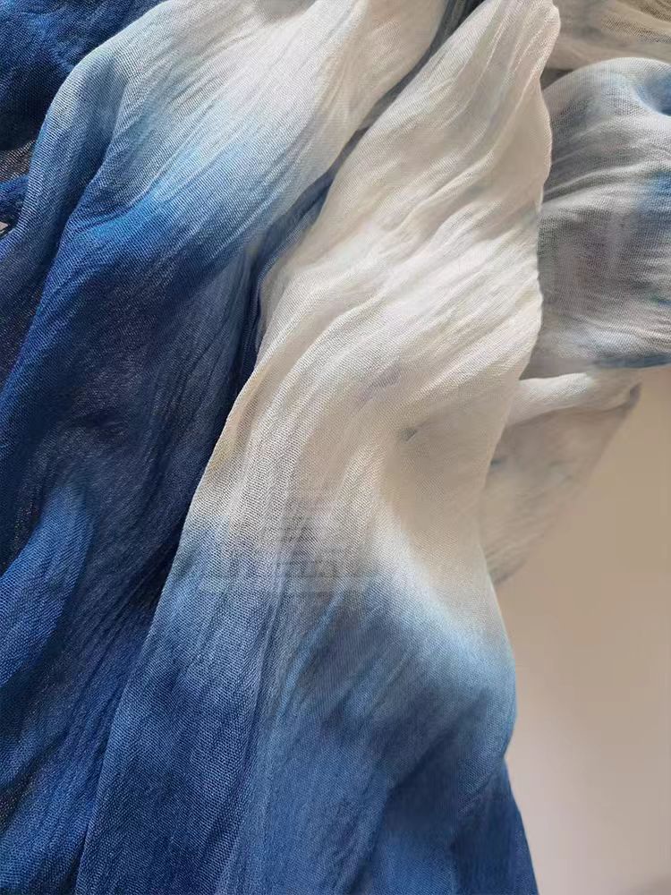 Pure Plant-Dyed Tie-Dye Scarf and Shawl Two-in-One Women's Cotton Long Style Indigo-Dyed Neckwarmer for Spring/Summer: Light Luxury, Sophisticated Artistic Casual
