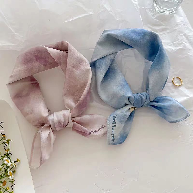 100% Pure Cotton High-Quality Soft and Delicate Blue Tie-Dye Square Scarf for Women - Lightweight Spring/Fall Style Sun Protection Headscarf Decorative Neck Scarf